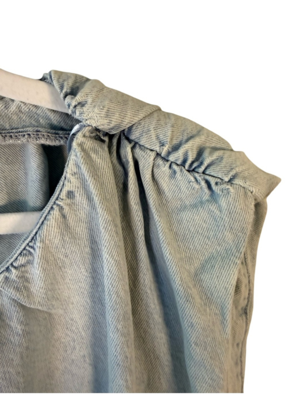 Zara Light Blue Denim Mini Dress with Statement Shoulders Size XL Y2K Minimalist - Picture 9 of 14